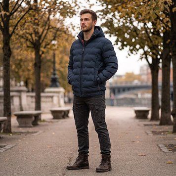 Мужская еврозимняя куртка-бомбер Black Vinyl 2815 Dark blue 100013 фото